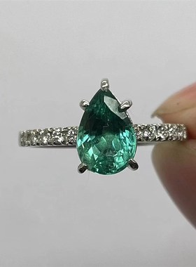 珠宝 2023新款925银w水滴6*9绿钻梨形戒指欧美ins风时尚百搭