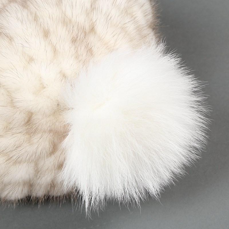 韩版女士水貂编织一球帽子加厚双层保暖时尚冬季Y狐狸球帽成人