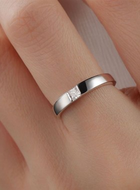 精工工艺S925银l方形莫桑石戒指男戒T方男戒情侣对戒简约源头工厂