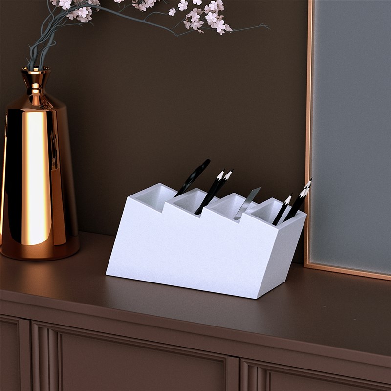 创意艺术白色水泥材质高级感梯形多功能文具收纳盒手机遥控器笔筒
