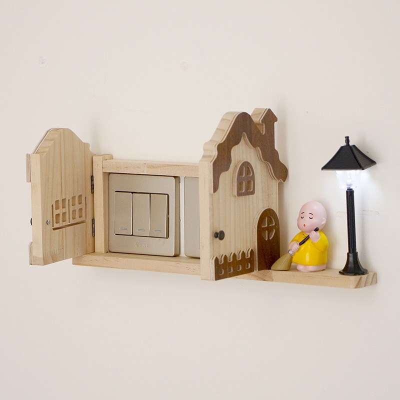 双排开关墙贴家用实木带灯插座面板遮挡盖装饰框遮挡插座保护遮丑