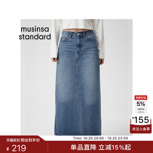 韩国秋冬时尚女士显瘦时尚高腰直筒牛仔半身裙MUSINSA STANDARD