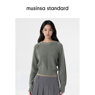 【含羊毛】韩国25秋冬女士纯色设计感法式针织衫musinsa standard