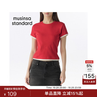 韩国26新品潮流撞色叠层拼色女士短袖T恤MUSINSA STANDARD