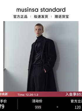 韩国25秋冬男士大码混纺双排扣长款毛呢大衣外套musinsa standard