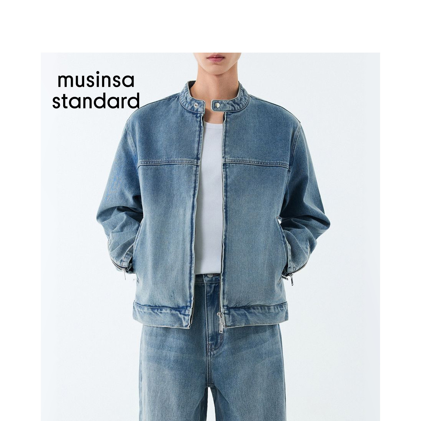 韩国秋冬时尚男士硬挺有型潮酷牛仔赛车夹克MUSINSA STANDARD