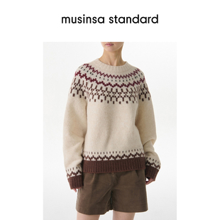 musinsa 费尔岛花纹针织衫 韩国25秋冬女士时尚 standard 含羊毛