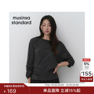 韩国26秋冬新品女士条纹宽松圆领长袖T恤MUSINSA STANDARD
