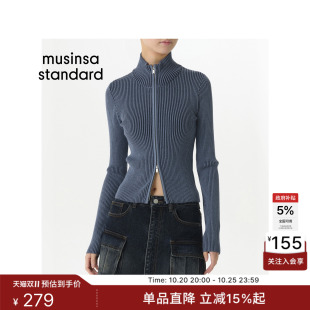 韩国秋冬女士高领短款时尚双头拉链罗纹针织衫MUSINSA STANDARD