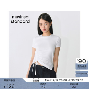 韩国26夏季新品女士混纺紧身款抽绳圆领短袖T恤MUSINSA STANDARD