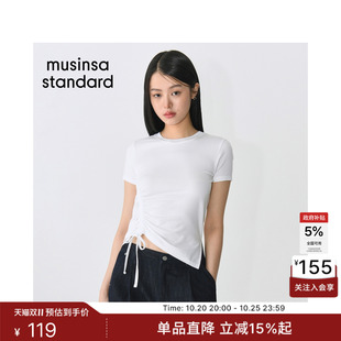 韩国26新品女士混纺紧身款抽绳圆领短袖T恤MUSINSA STANDARD