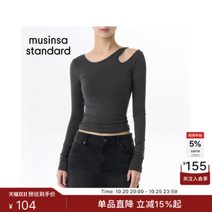 韩国秋冬女士时尚流行修身镂空百搭简约长袖T恤MUSINSA STANDARD