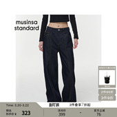 女士时尚 musinsa 潮流简约宽版 长裤 standard 直筒牛仔裤 韩国春季