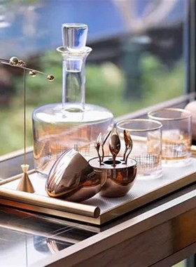 现代轻奢样板房飘窗吧台客厅茶几酒D具托 托盘阔香器组合装饰摆饰