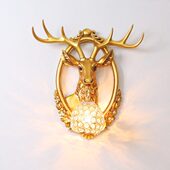 创意招财鹿头壁灯客厅电视背景墙欧式 复古玄关楼梯过道卧室床头灯