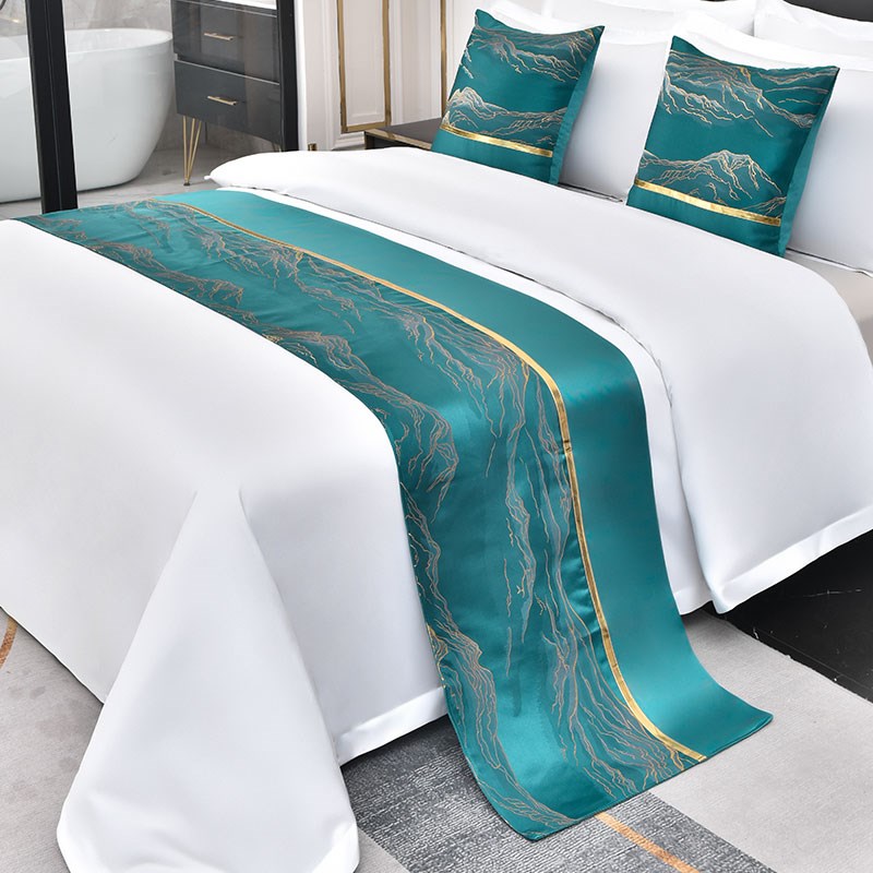 酒店宾馆床旗床尾巾轻奢高端民宿D中式结婚床旗床盖床简约床搭巾