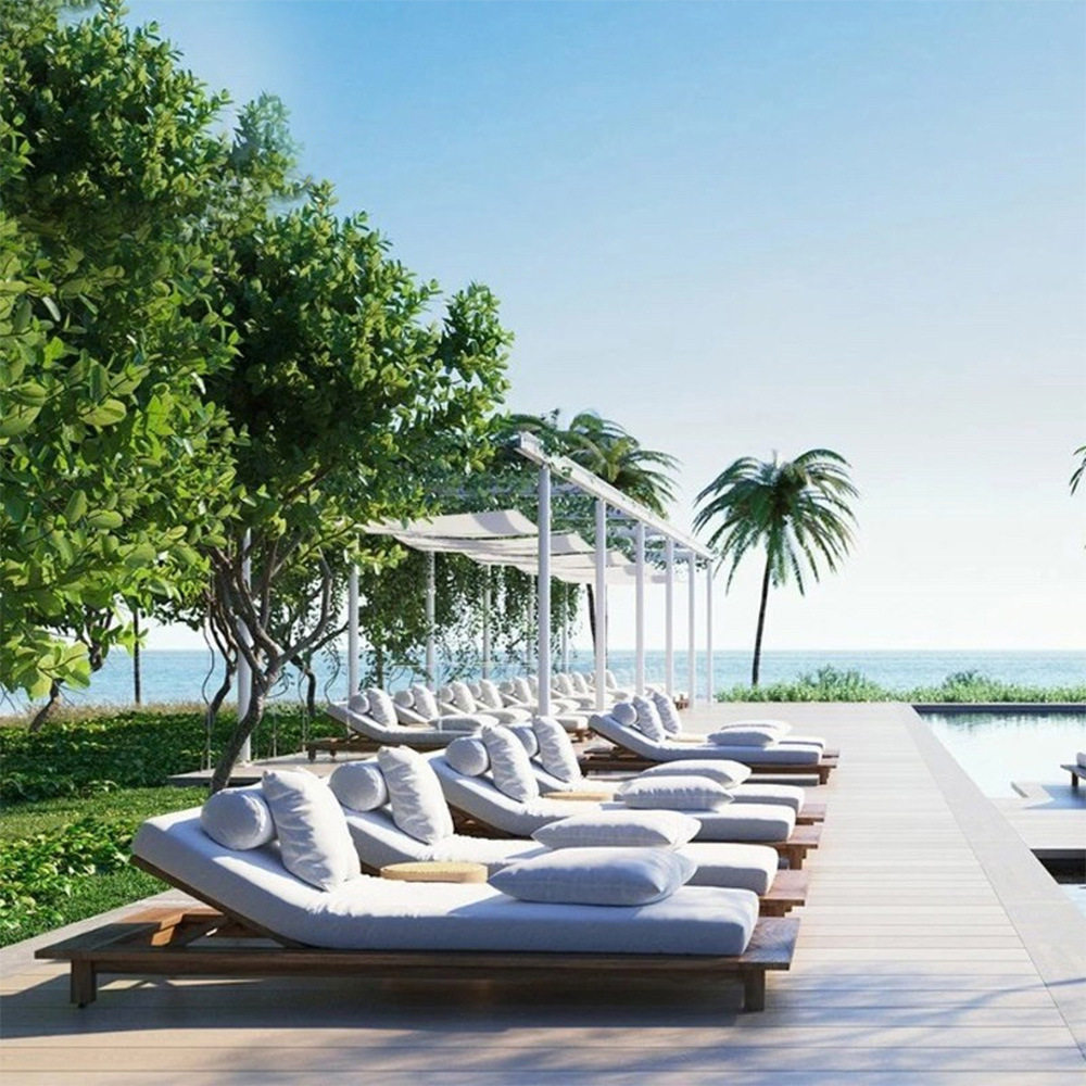 户外柚木躺床庭院室外阳台别墅实木躺椅游泳池度假岛休闲沙滩椅