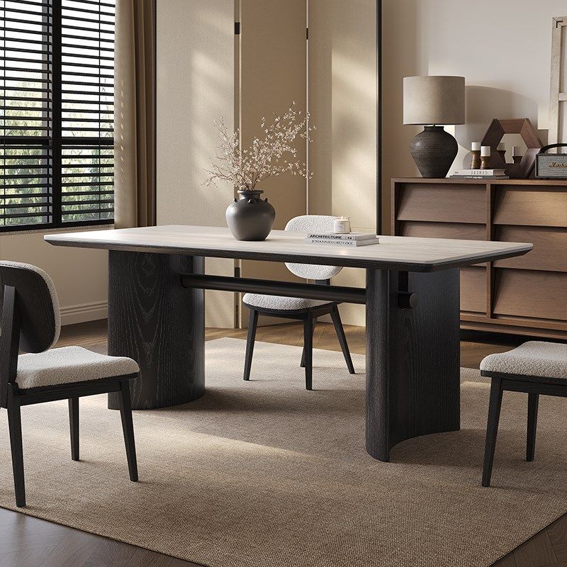 洞石岩板餐桌家用小户型桌新款高级感餐桌长方形饭桌餐厅黑色餐桌,住宅家具,岩板餐桌,淘宝优惠券,粉丝福利购,淘宝优惠卷