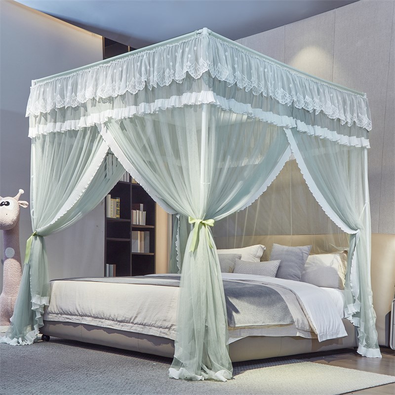 2025新款公主风花边绣花高级宫廷蚊帐落地加密加厚三开门家用结婚