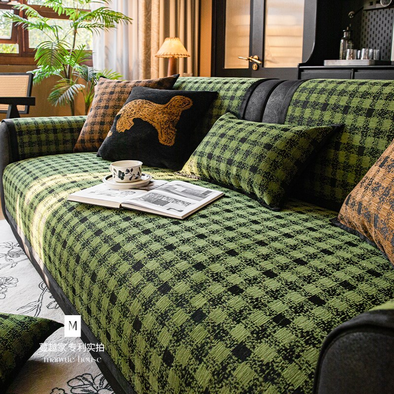 蔓越家 沙发垫复古英伦格子防滑简约四季通用中古风坐垫沙发盖巾