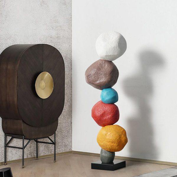 玄关落地石头雕塑客厅装饰创意摆件抽象家居软装高级感定制玻璃钢