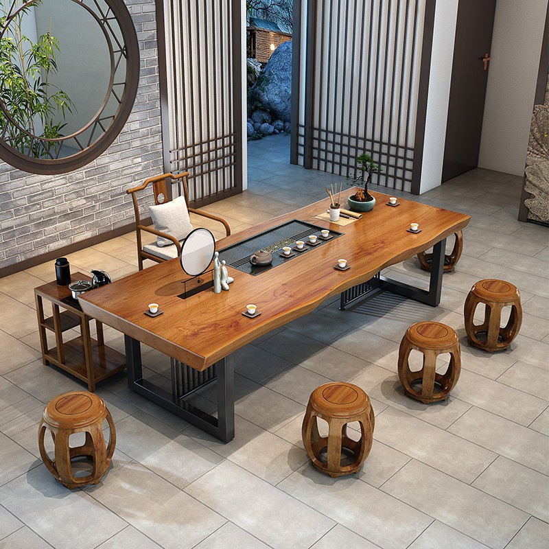 新中式茶桌椅组合简约办公室功夫泡茶桌实木茶台茶艺桌民宿桌子