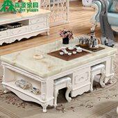 欧式 大理石实木多功能功夫茶几台白色泡茶桌电视柜组合简约小户型