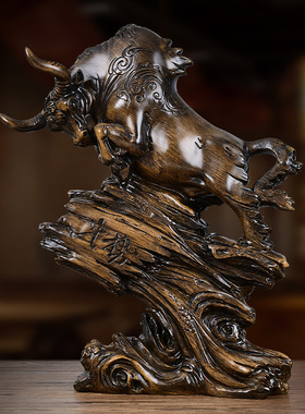 招财牛摆件中式客厅家居装饰品老板办公J室桌领导乔迁新居开业礼