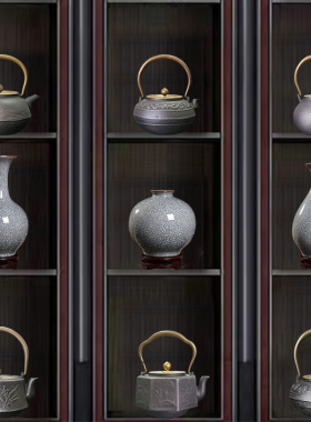 酒店茶室办公室新中式复s古摆件博古架茶柜茶壶铁壶陶瓷花瓶装饰
