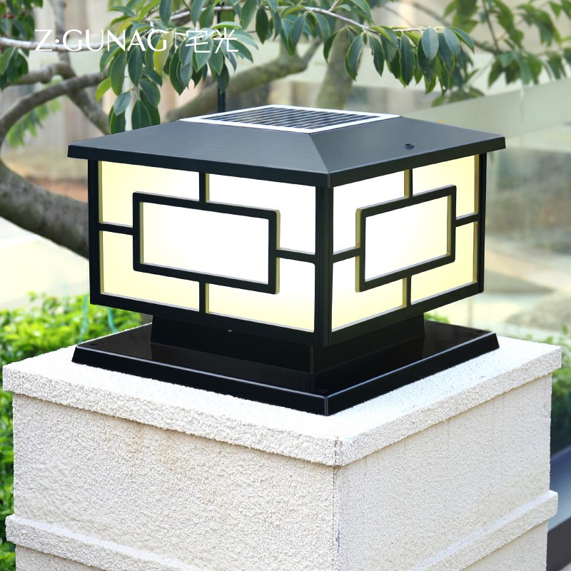 太阳能柱头灯别墅新中式围墙灯户外庭院灯农村大门口灯Z柱子灯顶