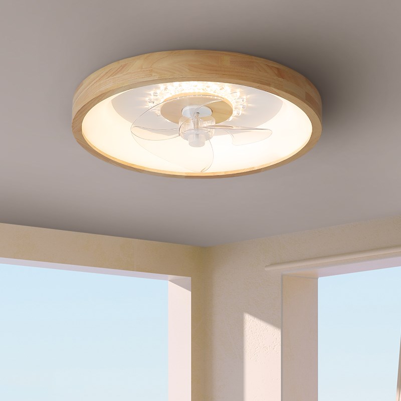 风扇灯北欧实木吸顶灯日式风格餐厅灯卧室房间家用隐形静音电扇灯