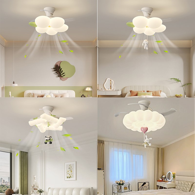 奶油风卧室风扇灯法式隐形静音电风扇一体儿童房餐厅吊扇灯公主灯