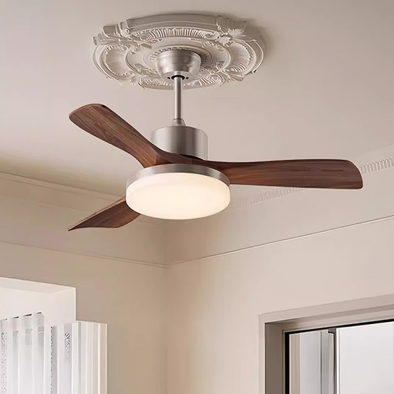 智能中古客厅风扇灯北美胡桃木色静音护眼卧室大风力吊扇灯