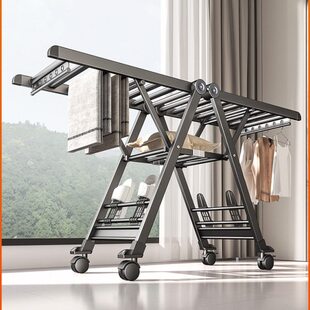 卡贝折叠晾衣架家用铝合金落地凉衣架室内阳台晒被神器卧室晾衣杆