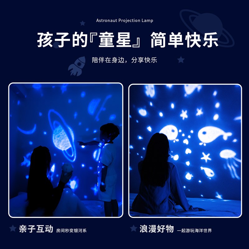 C9宇航员投影灯太空机器人音乐小夜灯儿童卧室充电星空伴睡氛围灯