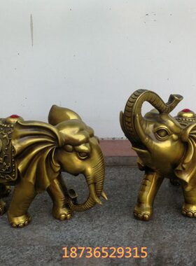 纯铜大象摆件一对吸水象招财大象福财铜象工艺品客厅酒柜装饰大号