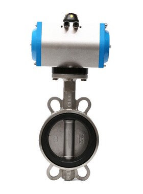 气动全不锈钢蝶阀D671F/X-16P气动304四氟对夹蝶阀DN50 65 80 100