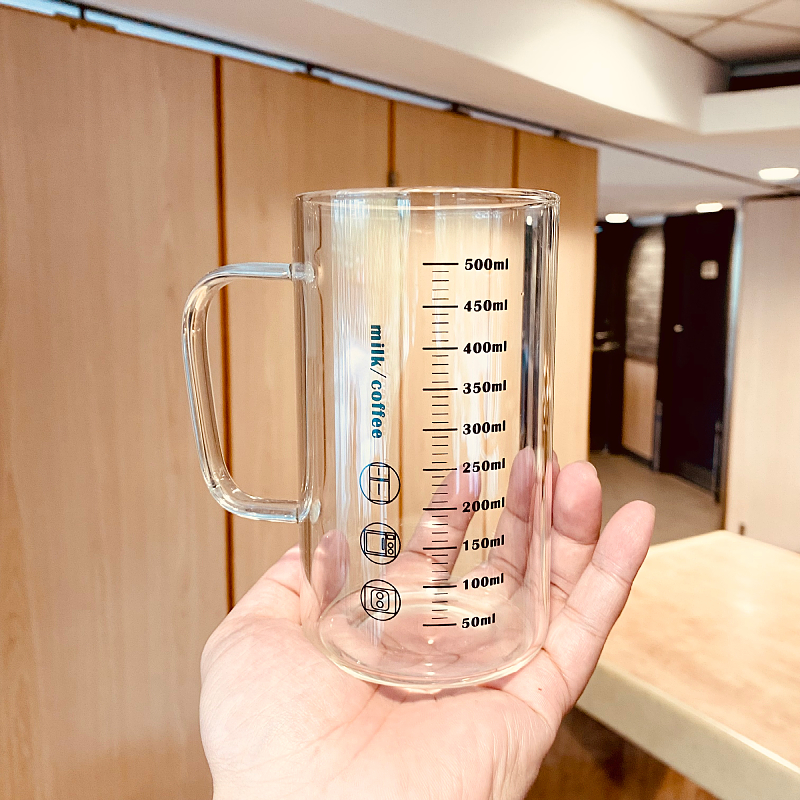 吸管杯玻璃杯大容量1000ml带刻度把手J耐高温水杯男生办公室茶杯