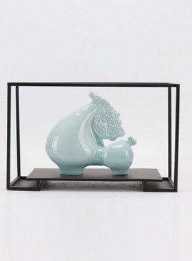 新中式陶瓷马摆件家居饰品酒店博古架客厅玄关酒柜软装骏马工艺品