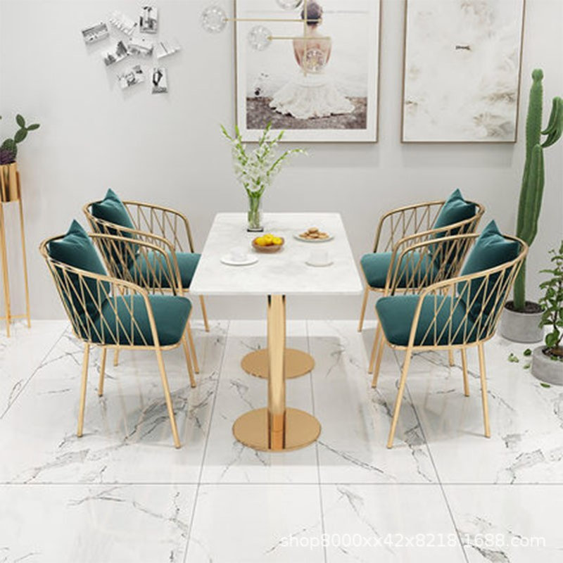 北欧轻奢铁艺沙发椅 网红咖啡厅桌椅组合 厂家直销餐厅大理石饭桌