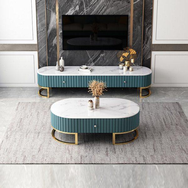 轻奢大理石茶几电视柜现代简约客厅家用椭圆形大小户型整装组合