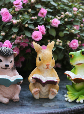 客厅桌面书柜工艺品 庭院树脂摆件 卡通可爱兔子动物雕塑阳台摆设