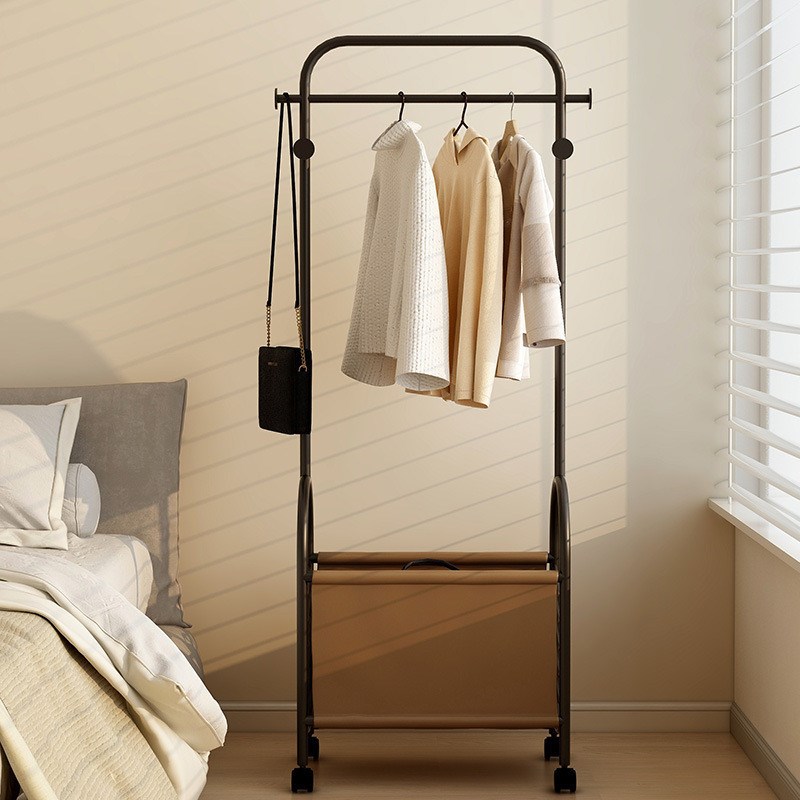 卧室衣帽架落地法式挂衣架可移动带轮隔夜衣收纳次净衣架带脏衣篮