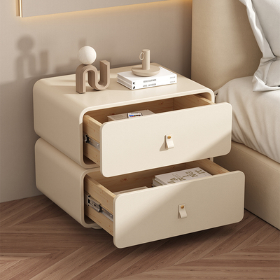 全实木床头柜现代简约轻奢高级感卧室床边柜奶油风小型储物收纳柜