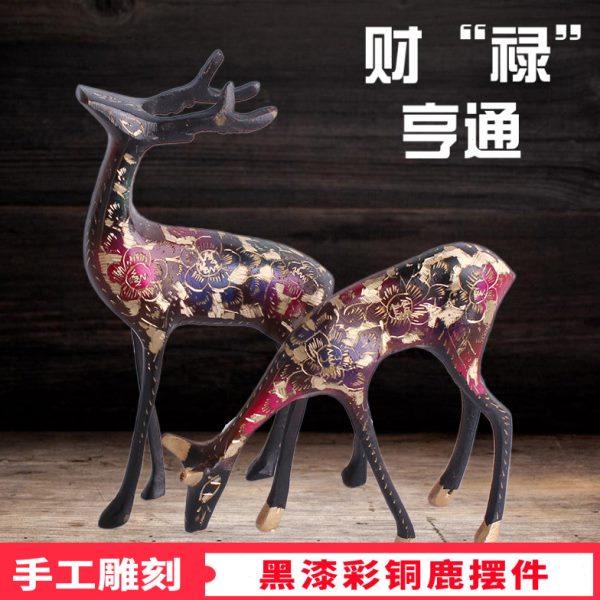 巴基斯坦铜器动物雌雄对鹿手工艺术摆设一鹿有你婚房情侣鹿摆设