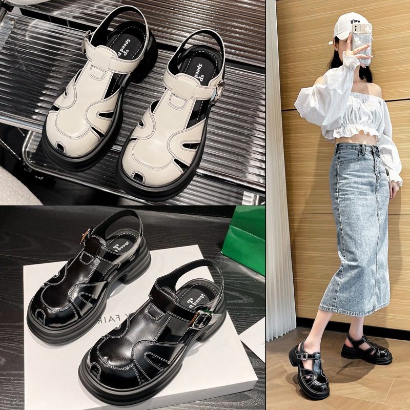 罗马凉鞋2023夏季新款真皮厚底休闲凉鞋女百搭松糕凉鞋爆款圆头