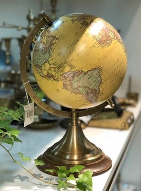 印度进口纯铜地球仪美式创意书房办公室I桌面装饰摆件家居道具摆