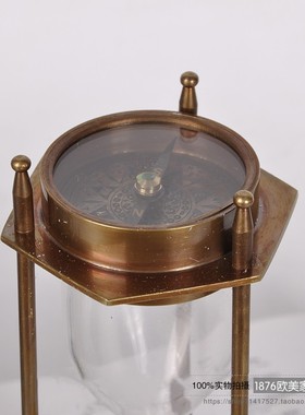 印度进口纯铜手工沙漏带罗盘x 美式桌面装饰品创意摆件 金色流沙