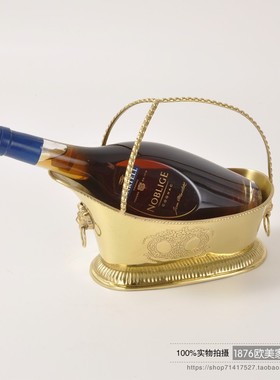 印度进口手工纯黄铜金色酒架欧式高档别墅红酒香槟架果盘酒柜摆件