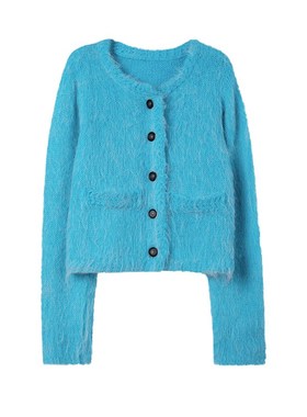 1313气质小香风亮眼显白蓝色软糯长毛感2025春女休闲针织开衫毛衣